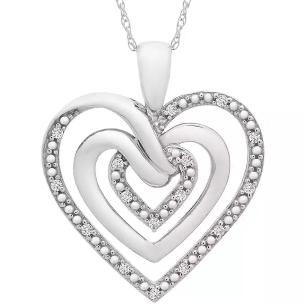 Diamond And Sterling Silver Heart Pendant